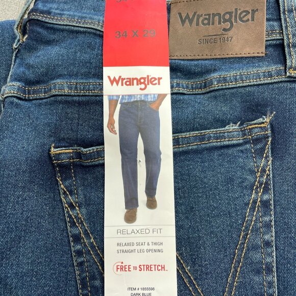 NEW Wrangler Men's 34x29 Relaxed Fit Jeans Dark Blue - Picture 5 of 7